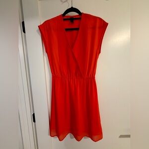 Red Women's V-Neck Elastic Waist Dress